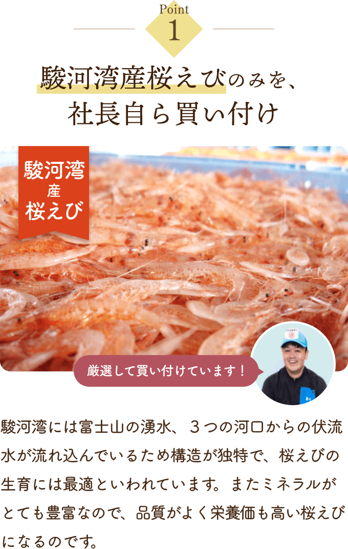 駿河湾産桜えびのみを、社長自ら買い付け